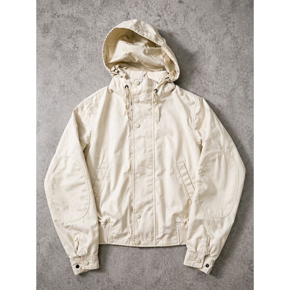 VINTAGE Y2K BEIGE UTILITY BOMBER JACKET M HOODED ZIP STREETWEAR